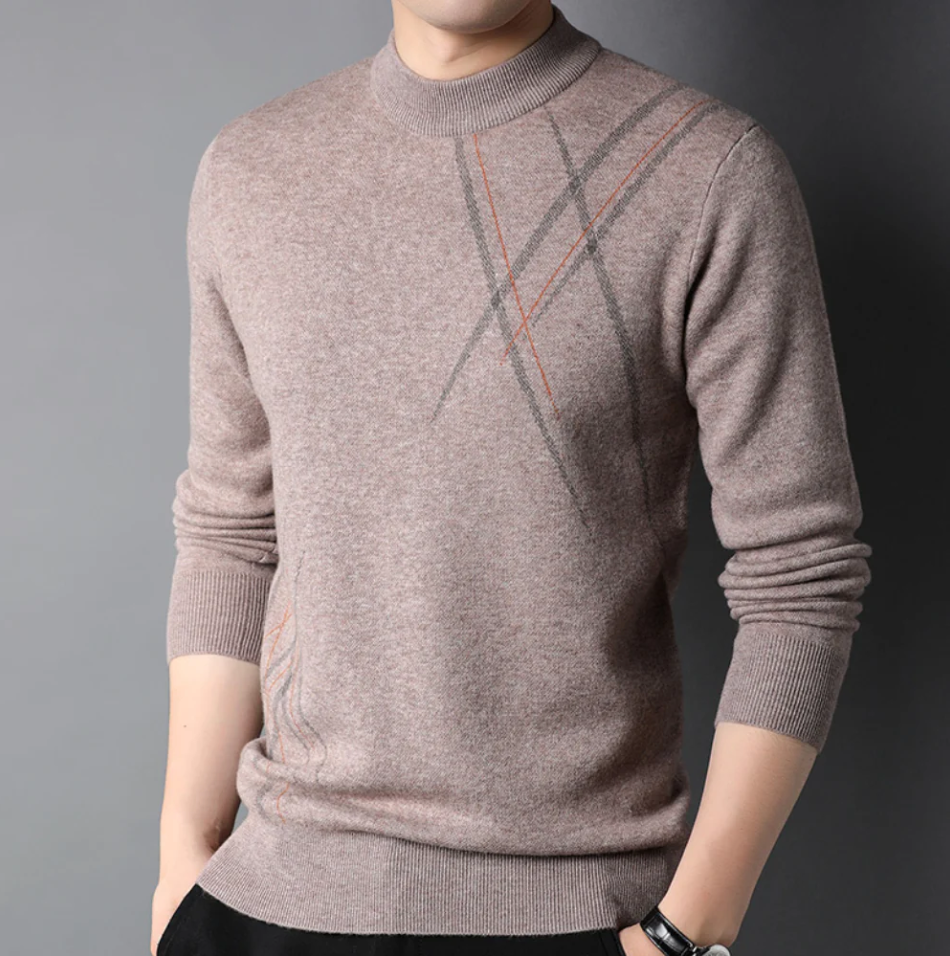 Heren trui – Slim fit – Wolmix – Geribde boorden – Fijngebreid patroon