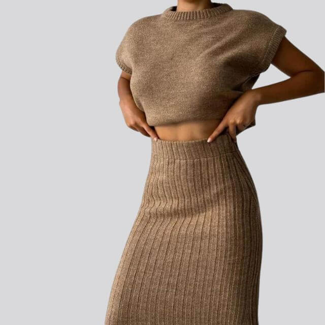 Dames Tweedelig Set - Tricot - Relaxte Pasvorm - Korte Mouw