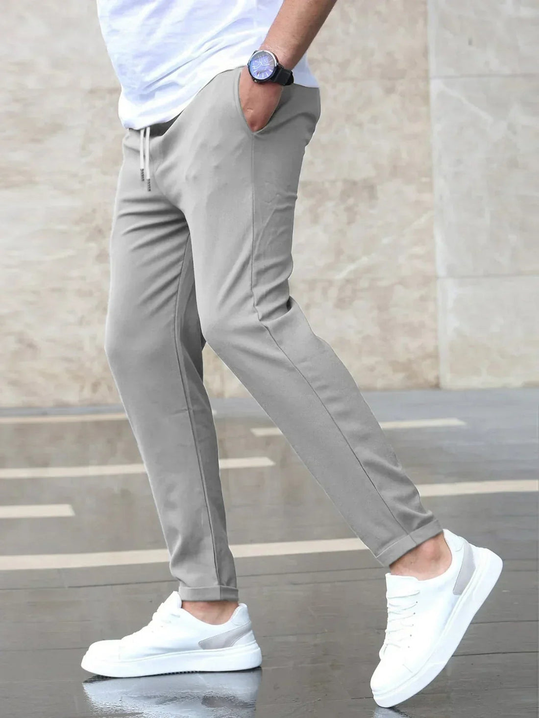 Heren Broek – Slim Fit – Zachte Katoenmix – Elastische Taille met Koord