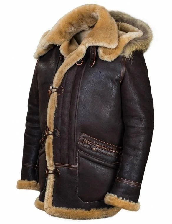 Heren Hooded Jas – Leerachtige Look – Warme Voering – Toggle Sluiting – Casual Pasvorm