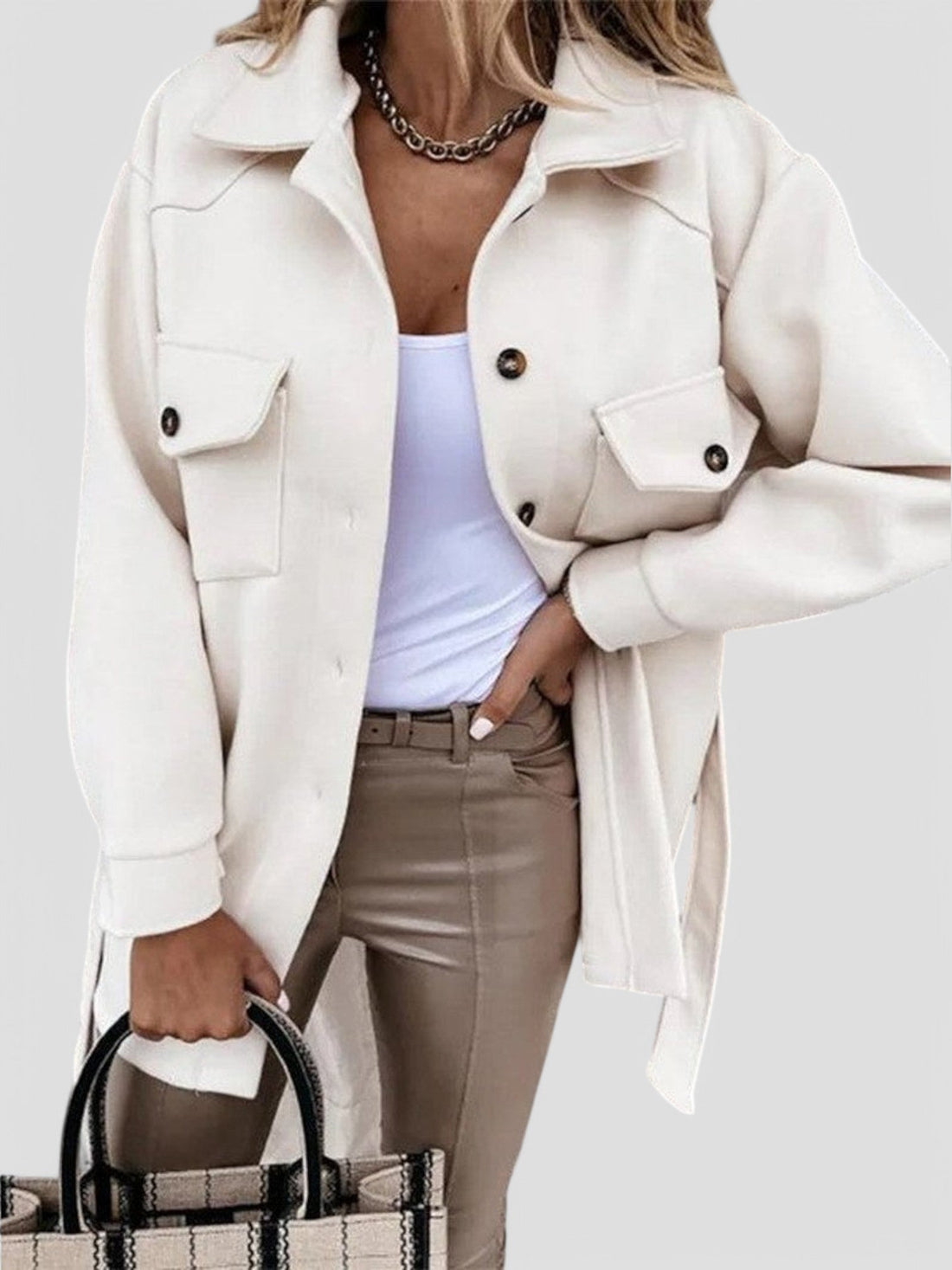 Damjacka – Avslappnad Passform – Ullblandning – Knäppning – Höftlängd – Casual Stil