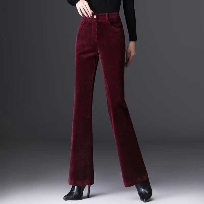 Dames Broek - Ribfluweel - Hoge Taille - Slim Fit - Volledige Lengte