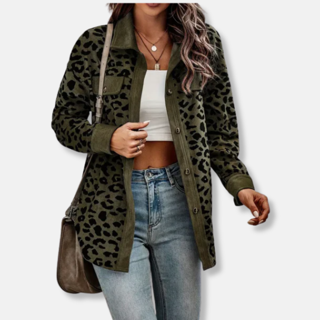 Dames Shacket - Ribstof - Relaxed Fit - Lange Mouwen - Luipaardprint