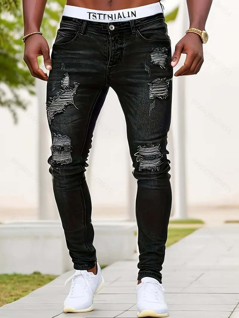 Heren skinny jeans – Denim – Ripped details – Volledige lengte – Casual stijl