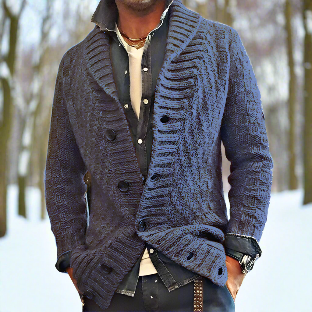 Heren Vest – Relaxed Fit – Zachte Knit – Sjaalkraag – Knoopsluiting