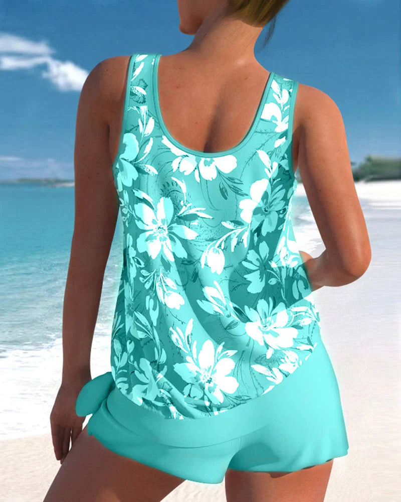 Dames Tankini Set – Losvallend Model – Ademend Materiaal – Hoge Taille Short