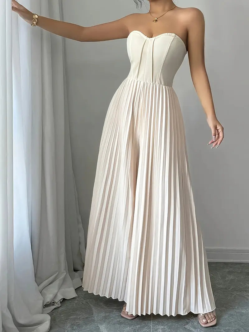 Dames Maxi Jurk - Strapless - Sweetheart Halslijn - Geplooide Rok - Elegante Pasvorm