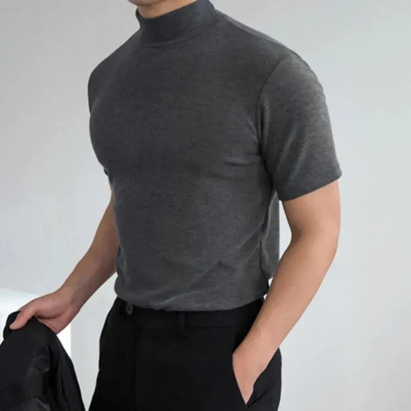 Heren T-shirt – Slim Fit – Hoge Kraag – Korte Mouw – Natuurlijke Vezels