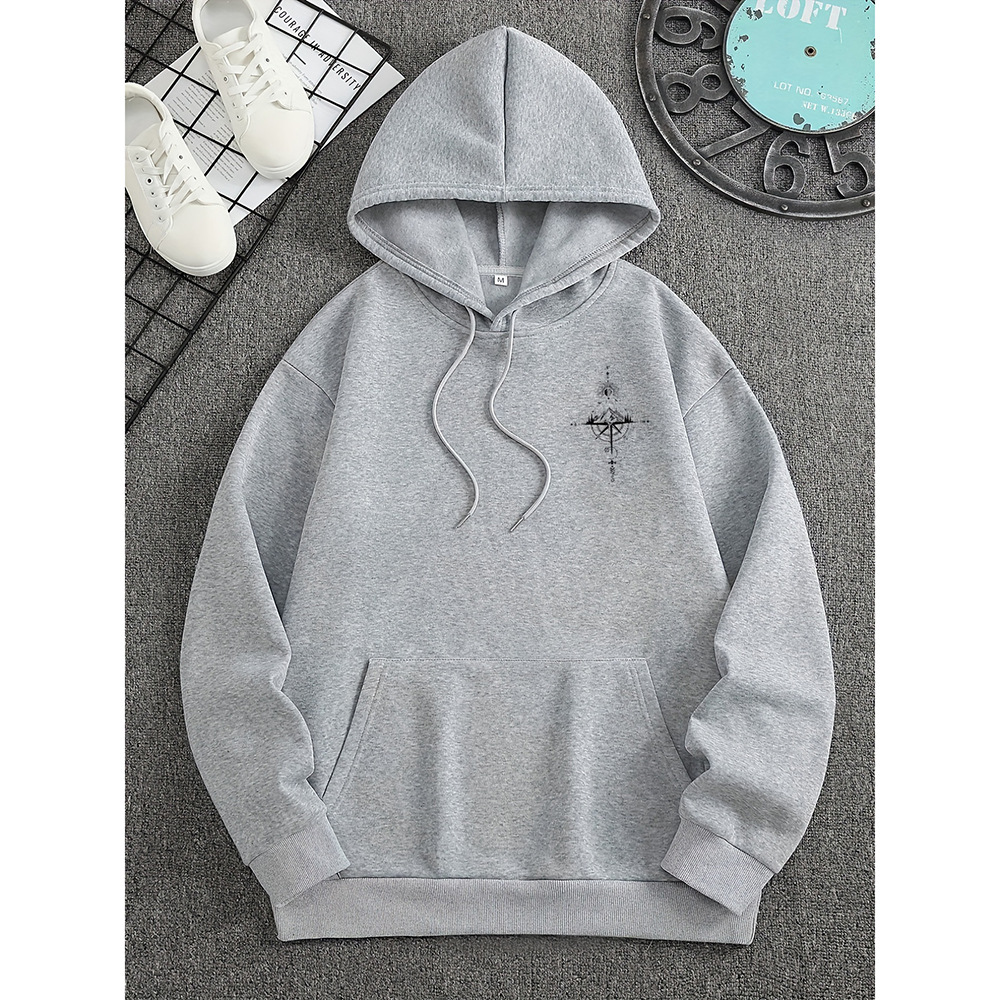 Heren Hoodie – Regular Fit – Compass Print – Katoen – Trekkoord Capuchon – Casual