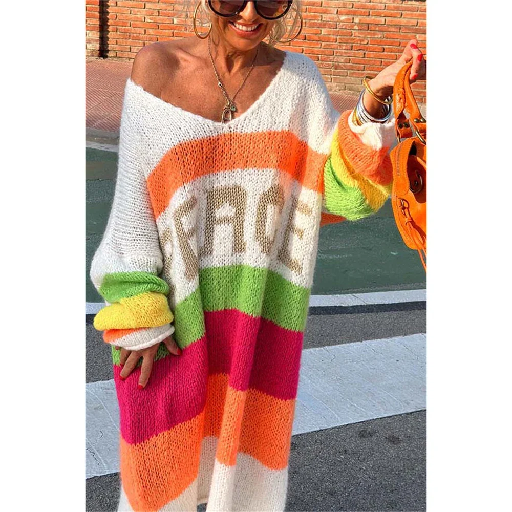 Dames Trui – Oversized Pasvorm – Wolmix Gebreid – Off-Shoulder Lange Mouw
