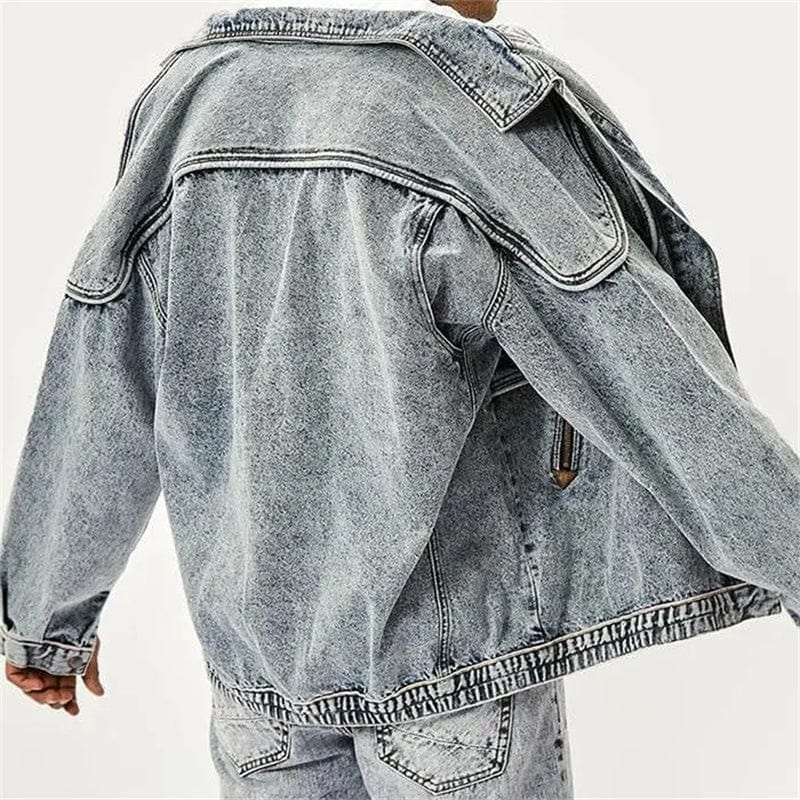 Heren spijkerjack – Relaxed fit – Knoopsluiting – Klepzakken – Schouderrits details