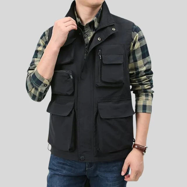 Heren Bodywarmer – Regular Fit – Stevige Stof – Utility Zakken – Ritssluiting met Drukknoop