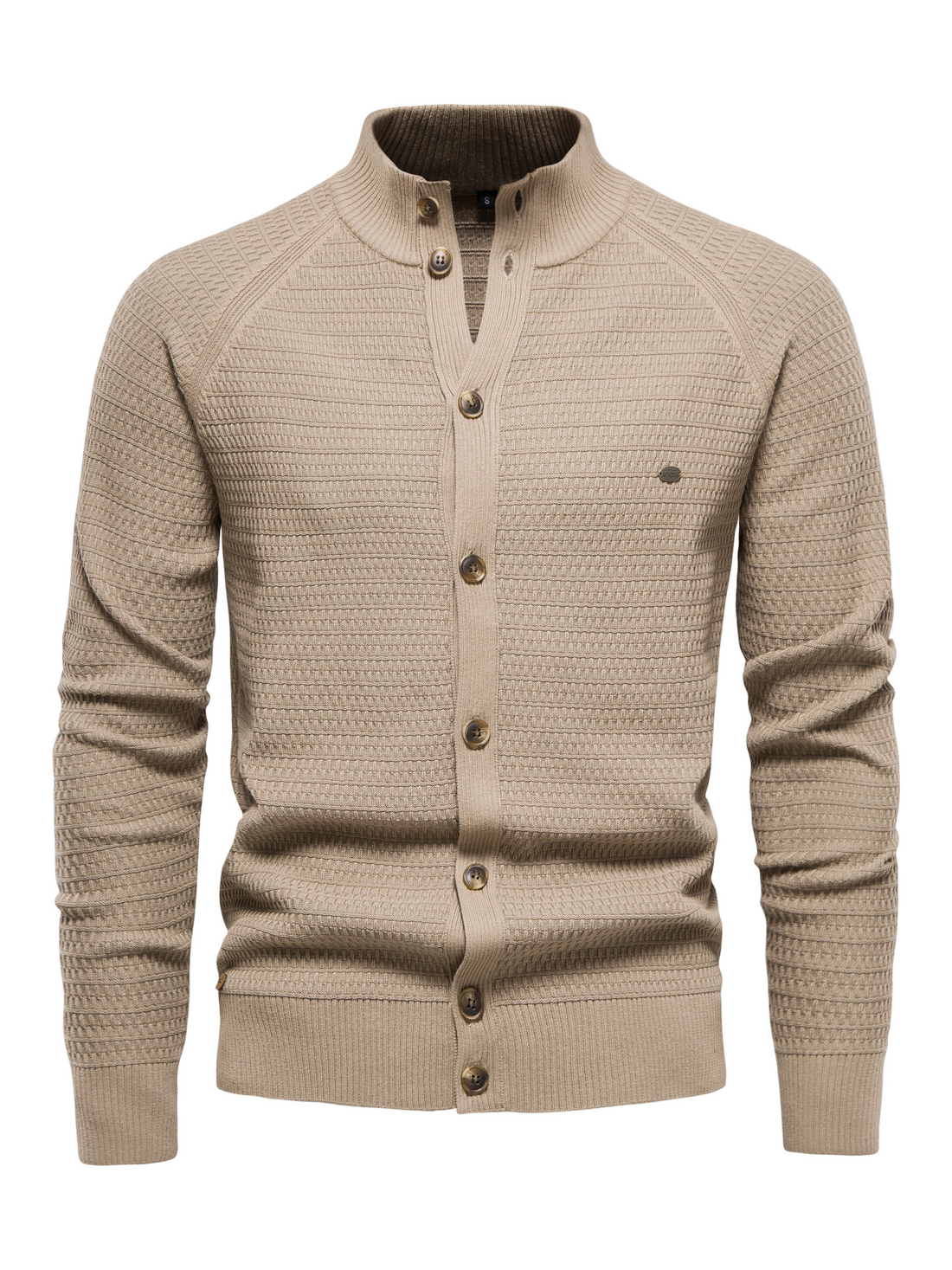 Heren Sweatshirt – Slim Fit – Geribbelde Hoge Kraag – Knoopsluiting – Gebreid Textuurdesign