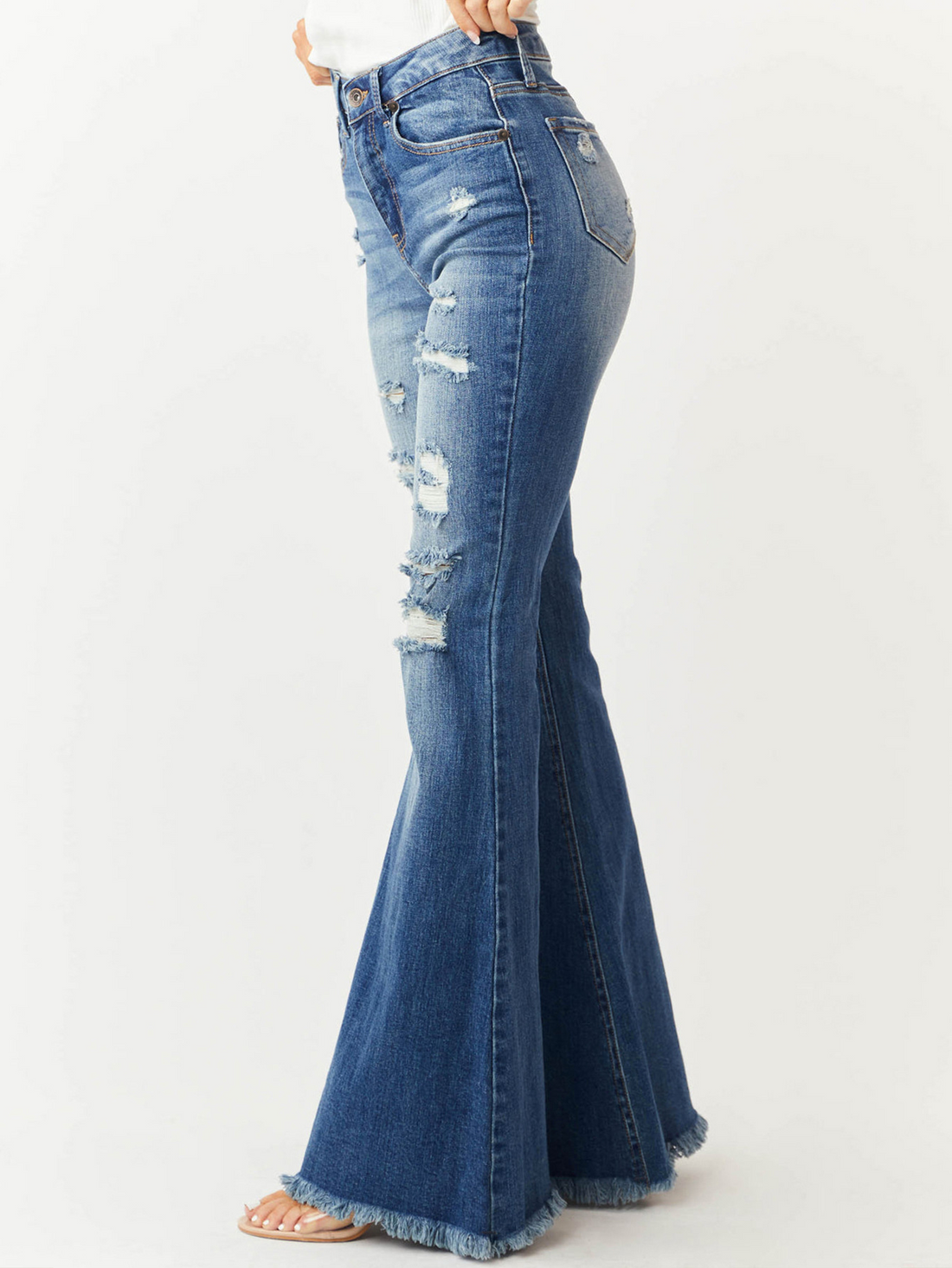 Dames Jeans - Denim - Mid-Rise - Slim Fit Bovenbeen - Uitlopend - Gescheurd