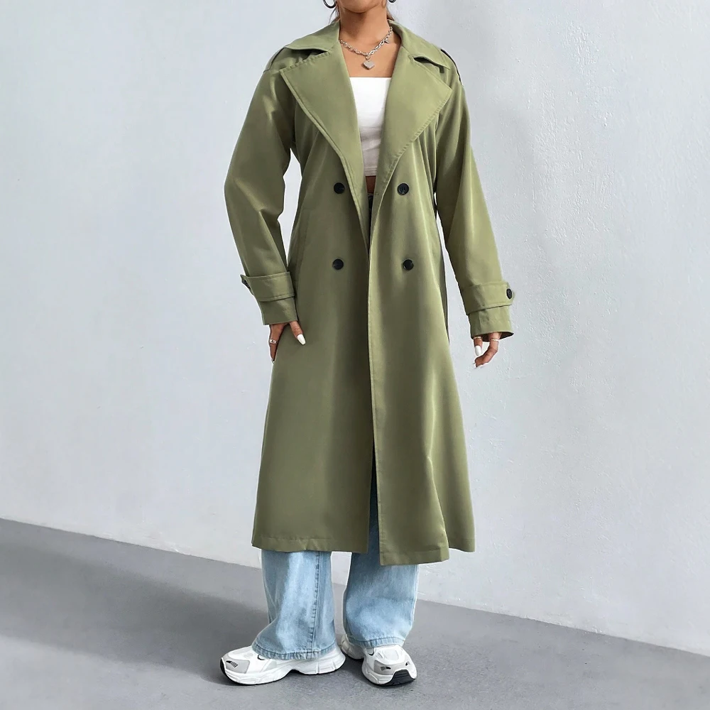 Dames Trenchcoat – Regular Fit – Dubbelrijig – Lange Mouw – Katoenen Look