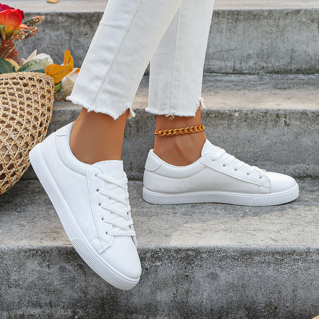 Dames Sneakers - Imitatieleder - Enkelhoog - Vetersluiting