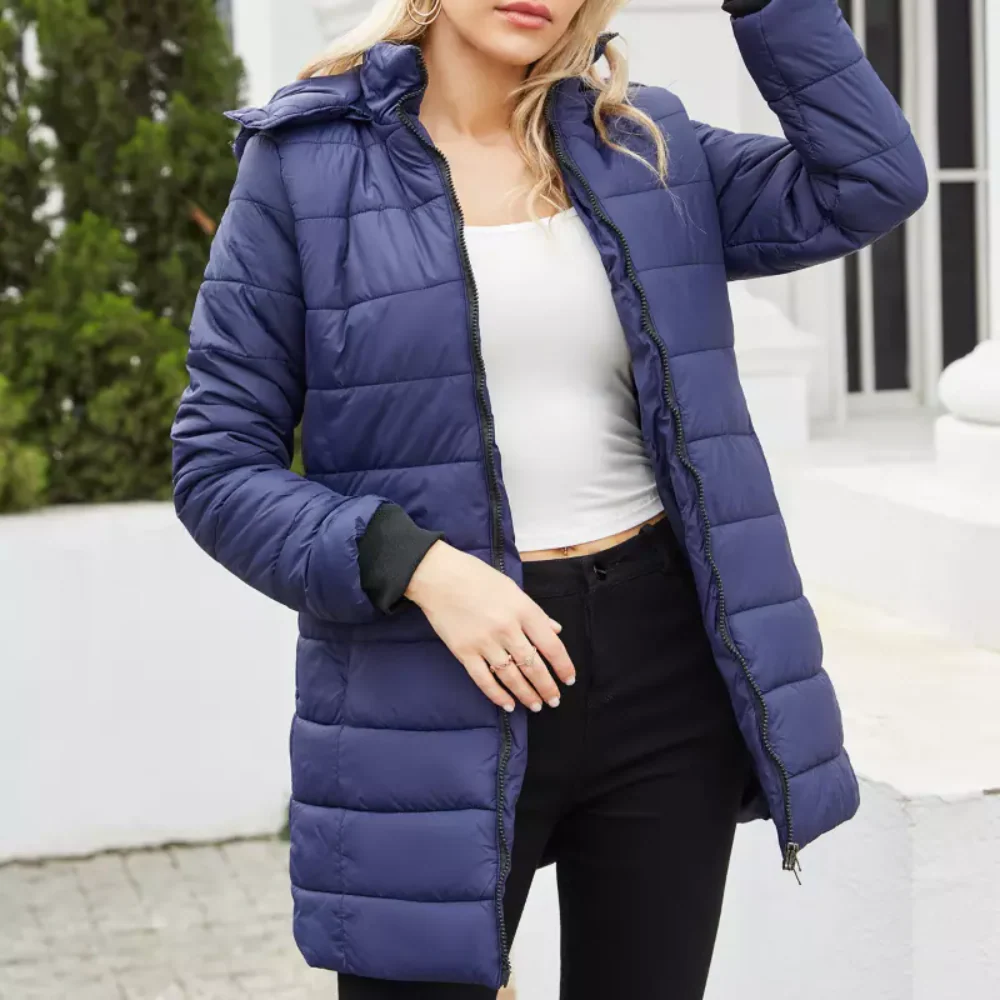 Dames Jas - Gewatteerd - Tailored Fit - Middellang - Afneembare Capuchon