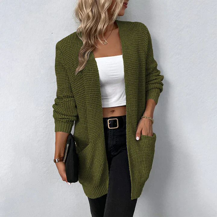 Dames Cardigan - Wafelgebreid - Open Voorpand - Lange Mouwen - Relaxte Pasvorm