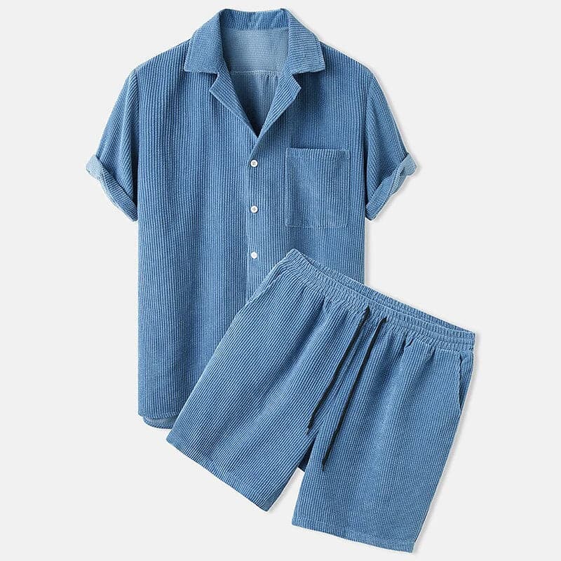 Heren Set Shirt en Shorts – Relaxed Fit – Ademend Textuur – Casual Comfort