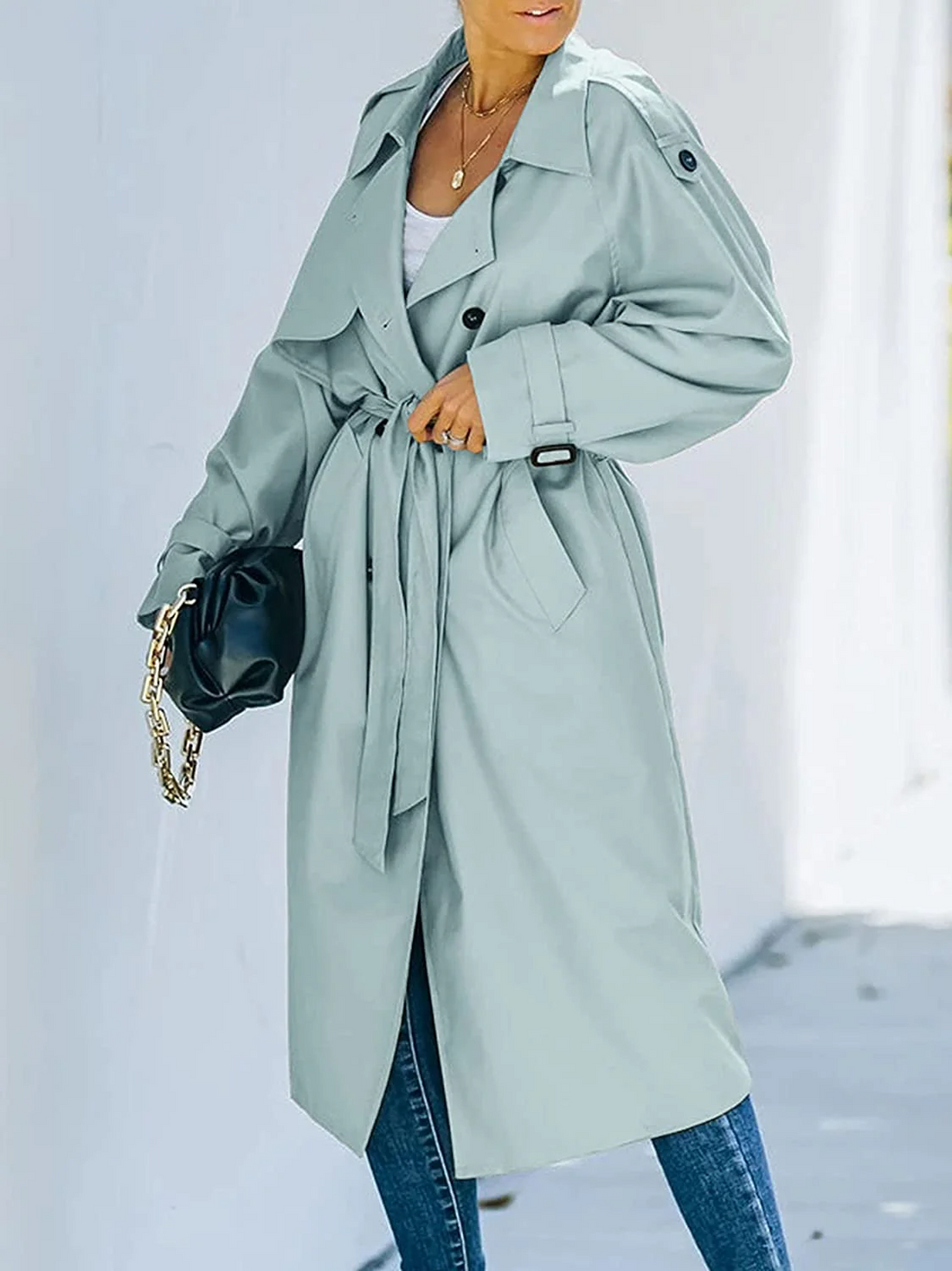 Dames Trenchcoat - Katoen - Double-Breasted - Tailleceintuur - Notchkraag