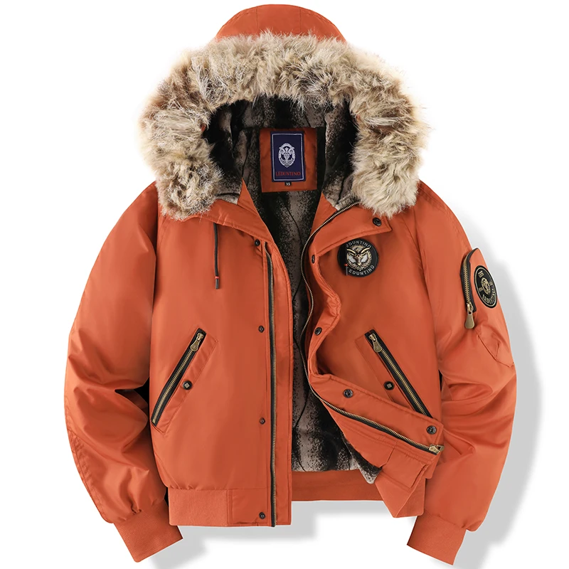 Heren bomberjack – Casual fit – Gewatteerde voering – Capuchon met imitatiebont – Emblemen