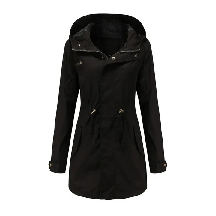 Damer Vindjacka – Figursydd Passform – Huva – Justerbar Midja – Halvlång