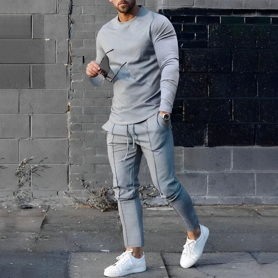 Heren Tweedelig Set - Katoenmix - Slim Fit - Trekkoord Taille