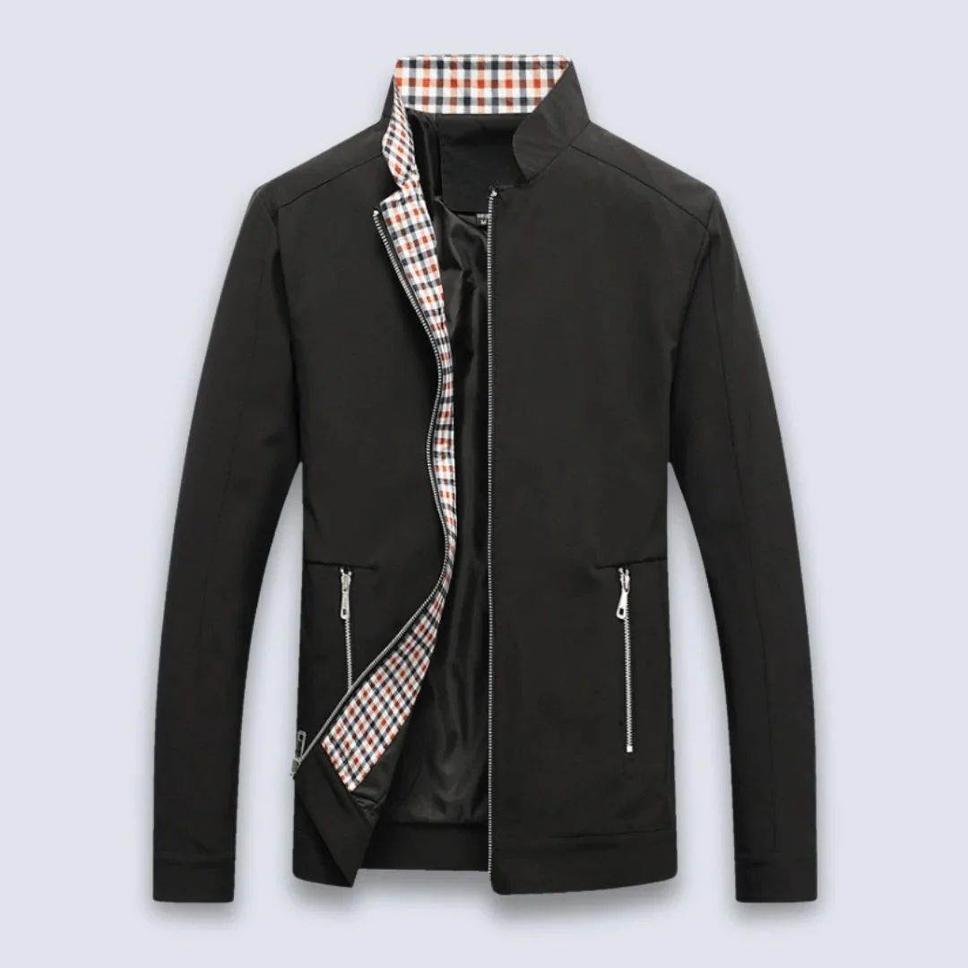 Herenjas – Tailored Fit – Katoenmengsel – Ritssluiting – Hoge Kraag – Ruitvoering
