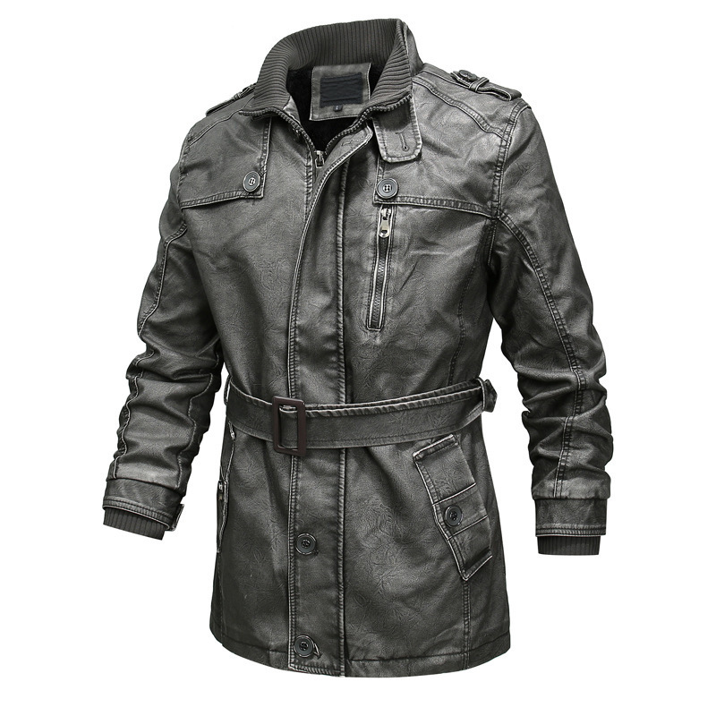 Heren Trenchcoat - Kunstleer - Standaardpasvorm - Midlengte - Kraag Met Rits
