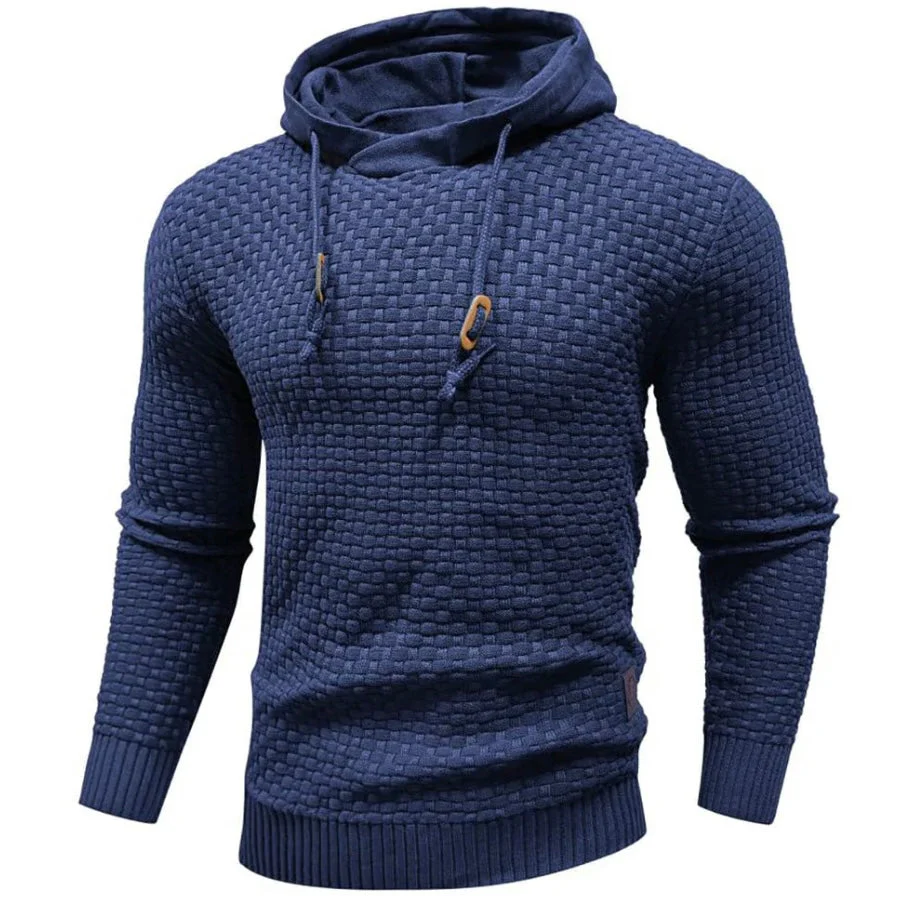 Heren Hoodie – Regular Fit – Gebreide Textuur – Capuchon met Trekkoord – Geribde Boorden