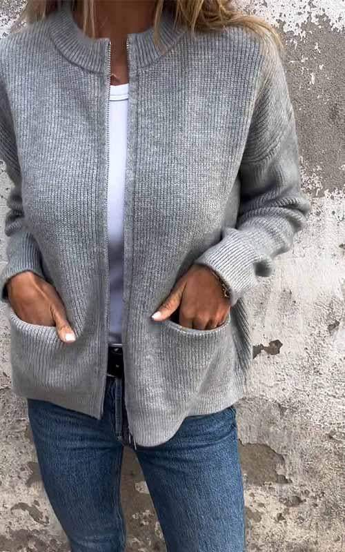 Dames Vest – Gebreid – Relaxed Fit – Open Voorzijde – Ribstructuur – Met Zakken