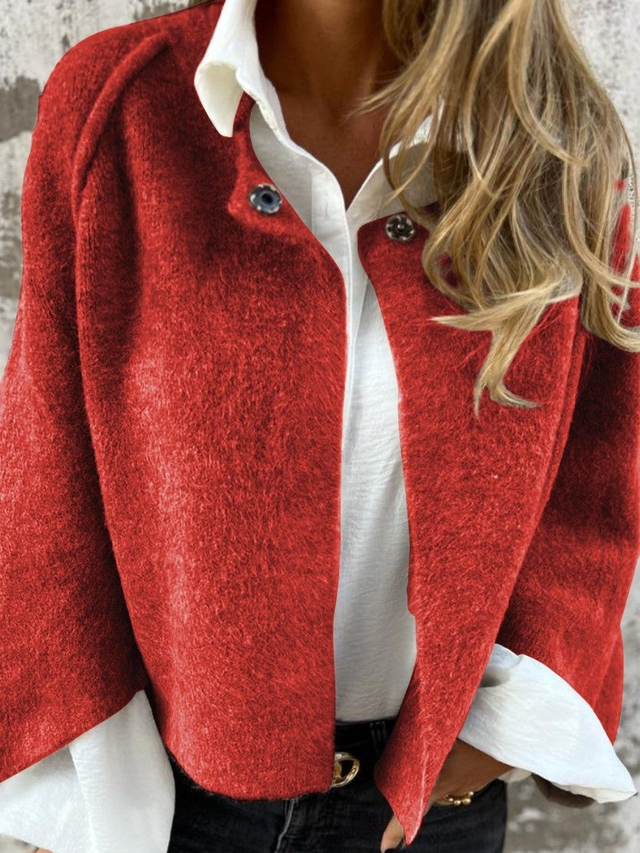 Dam Kappa – Relaxed Passform – Mjuk Ulllook – Rund Hals – Långa Ärmar – Knapprad