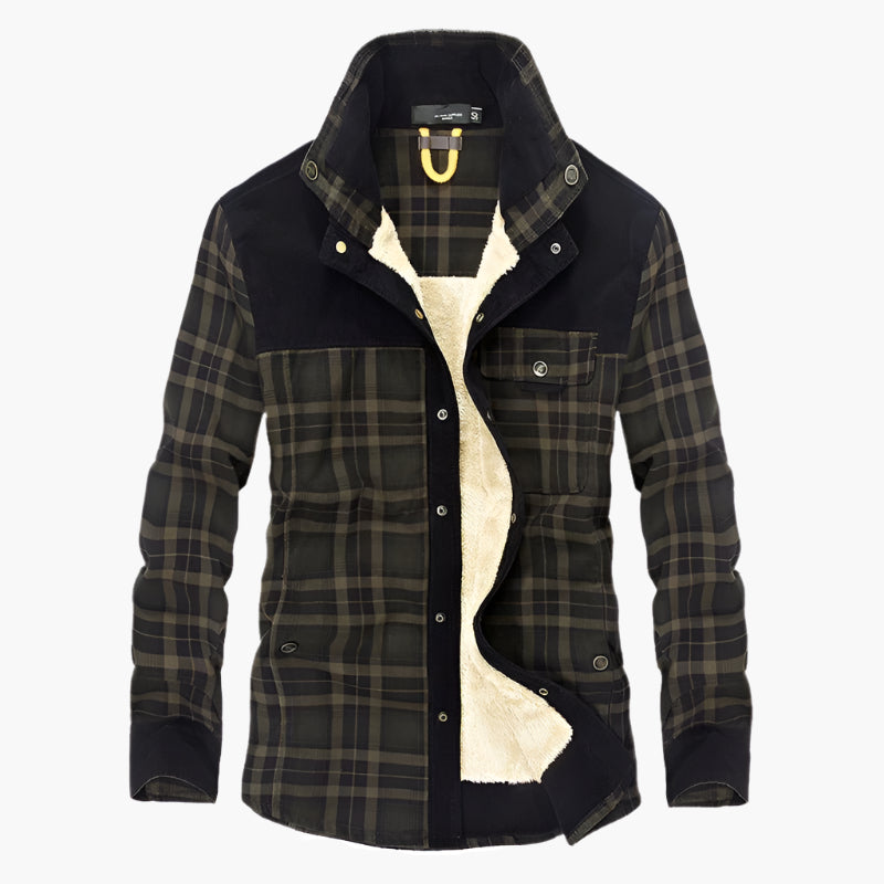 Heren Shirtjack – Relaxed Fit – Fleece Voering – Ruitpatroon – Drukknoopsluiting