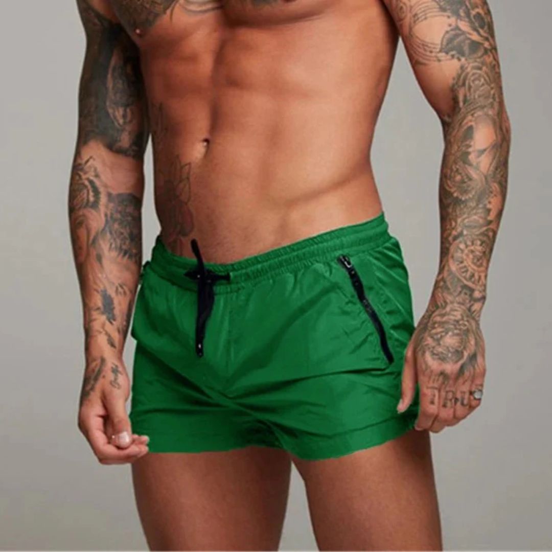 Heren Zwembroek – Slim Fit – Sneldrogende Ademend Stof – Elastische Taille – Ritszakken