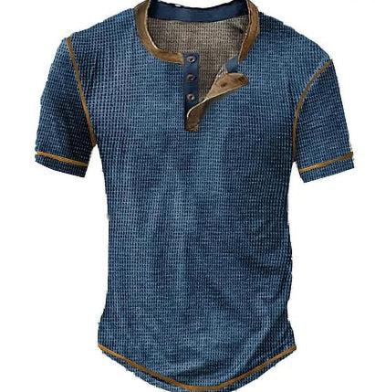 Heren Henley T-shirt – Regular Fit – Zacht Gebreid – Korte Mouw – Vintage Look