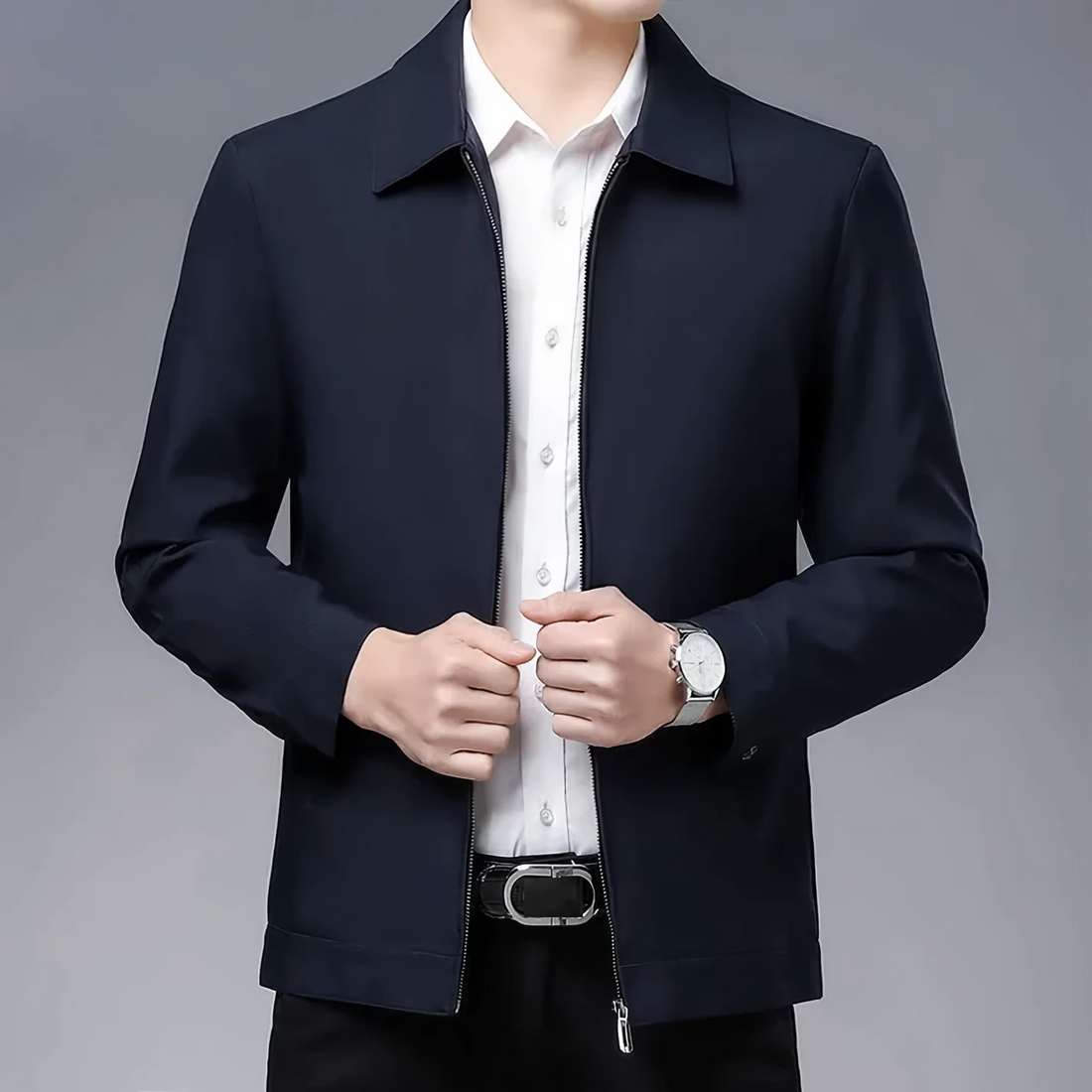 Herr Jacka – Skräddarsydd Passform – Ullblandning – Dragkedja – Klassisk Krage – Höftlängd