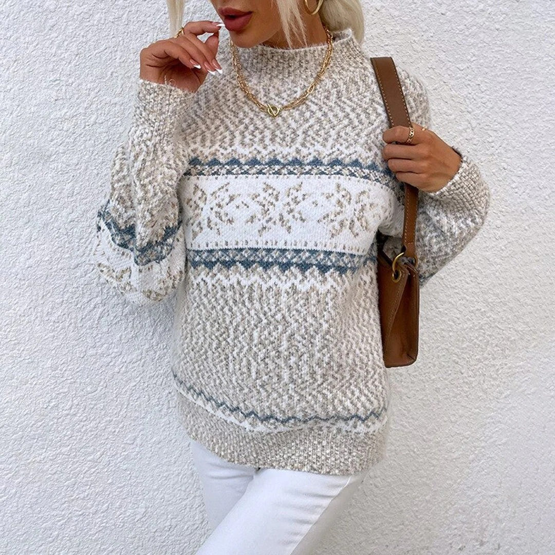 Dames trui – Wol gebreid – Relaxed fit – Sneeuwvlok motief – Lange mouw