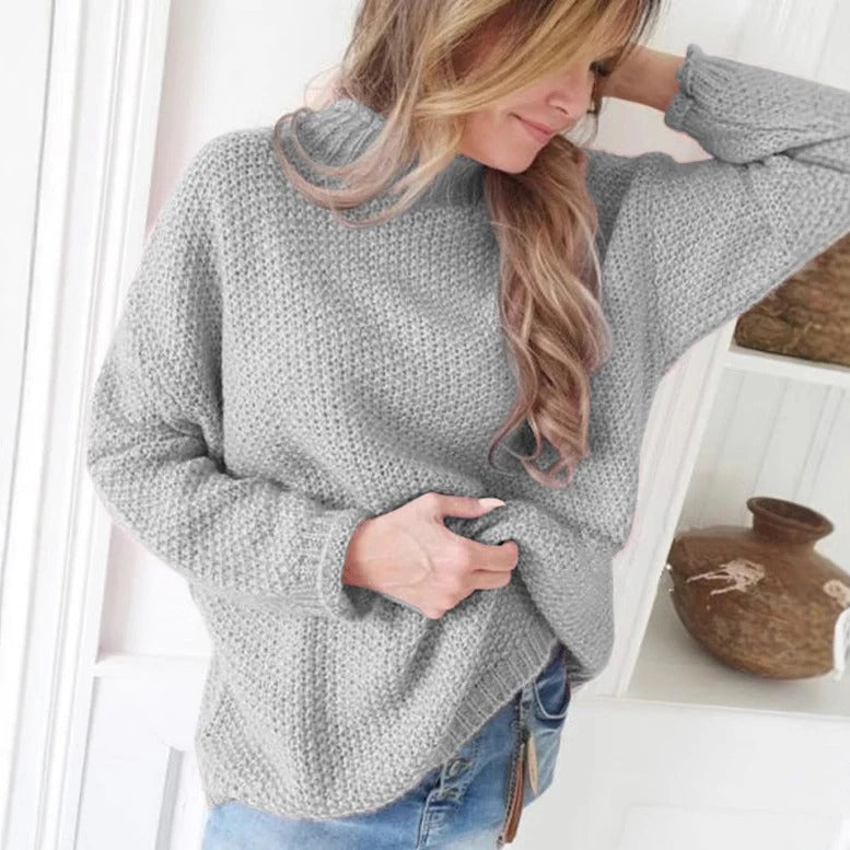 Dames Trui – Relaxed Fit – Hoge Hals – Wollook Gebreid – Lange Mouwen Casual