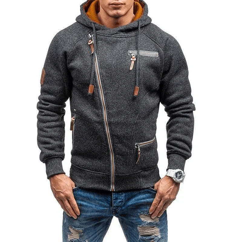 Heren Hoodie – Regular Fit – Fleece Feel – Asymmetrische Rits – Zakken met Rits