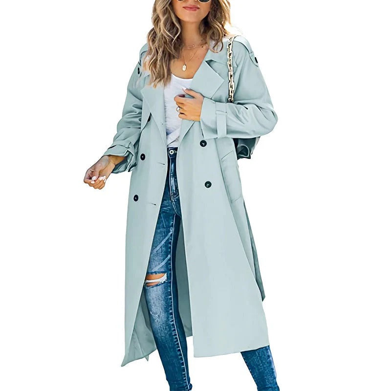 Dames trenchcoat – Getailleerd model – Katoenmix – Dubbelrijig met tailleceintuur