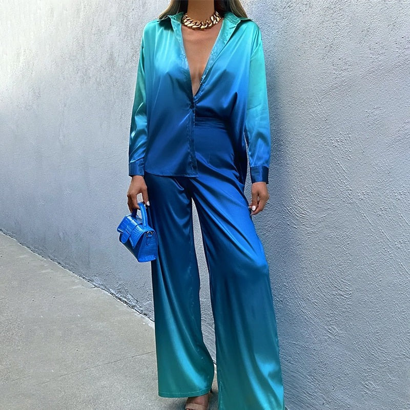 Dam Jumpsuit – Satin Look – Vida Byxben – Skärp – Långa Ärmar – Krage