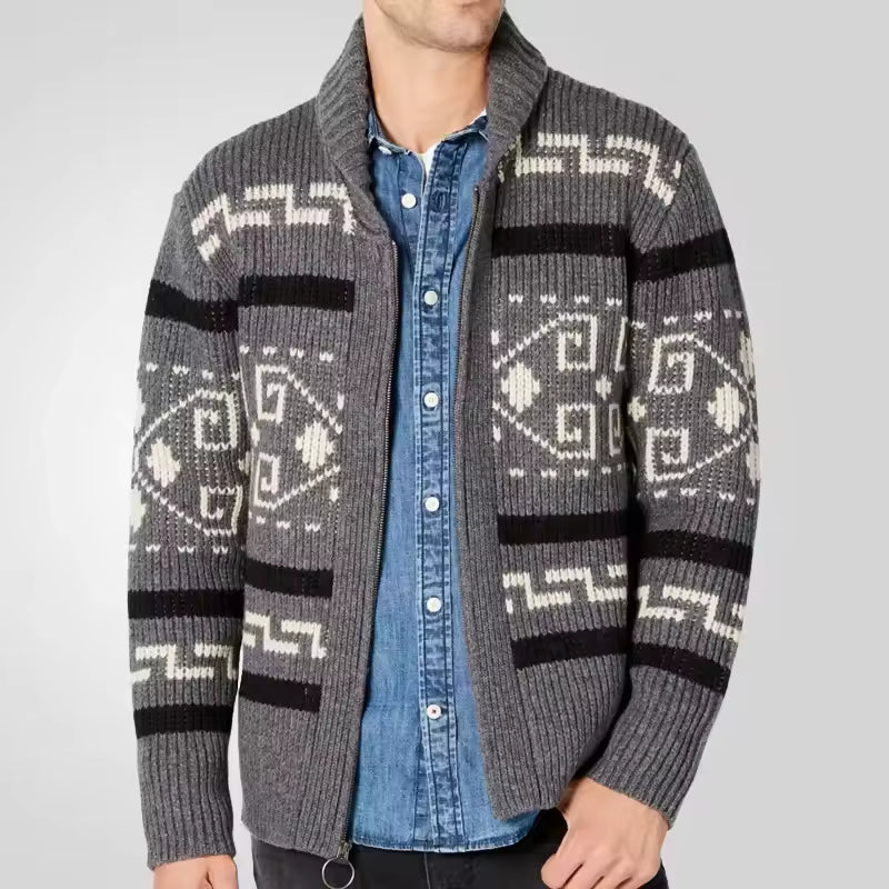 Heren Vest – Wolmix Gebreid – Regular Fit – Ritssluiting – Geometrisch Motief