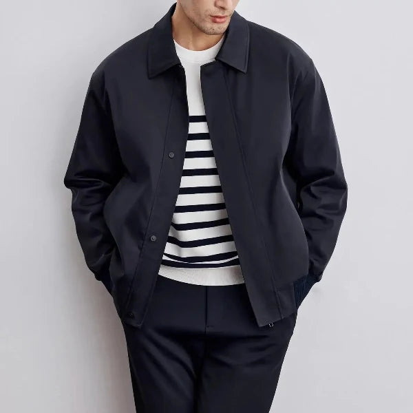 Heren Blouson Jas - Geweven Stof - Relaxte Pasvorm - Kraag - Taillelang - Geribde Boorden