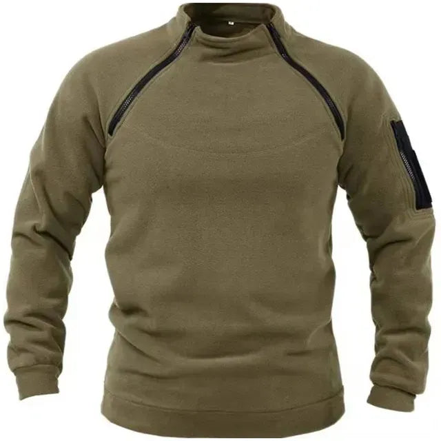 Heren Pullover – Fleece – Relaxed Fit – Hoge Kraag – Zakken met Rits – Outdoor