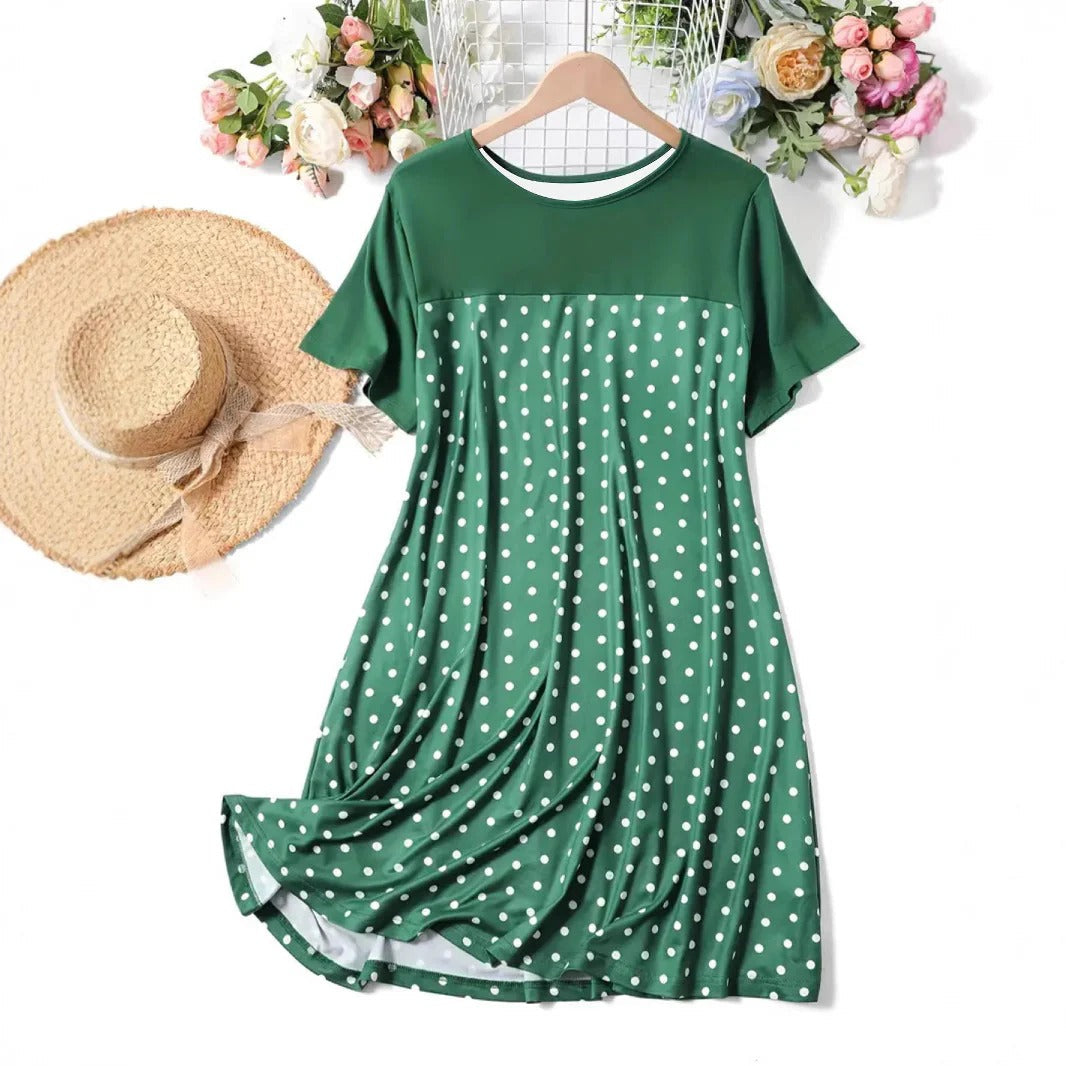 Dames A-lijn Jurk – Polkadot – Kniehoogte – Korte Mouw – Casual Pasvorm