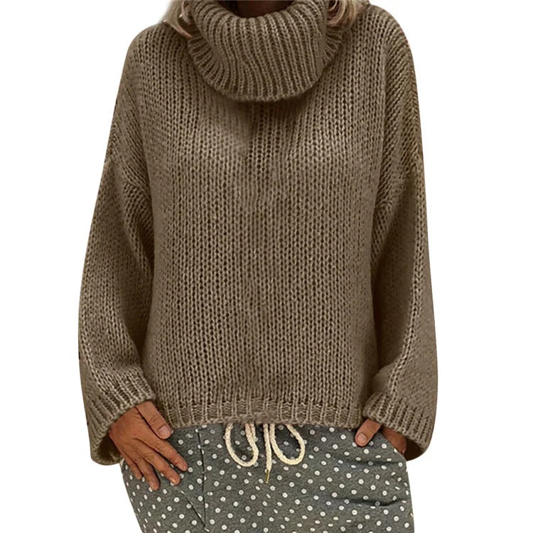 Dames Trui – Chunky Gebreid – Oversized Pasvorm – Hoge Kraag – Ribboorden