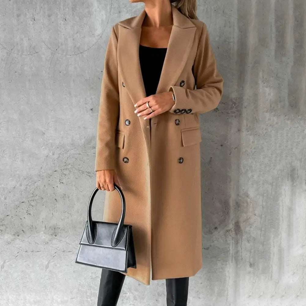 Dames Trenchcoat – Getailleerd Model – Wol – Dubbelrijig – Met Revers – Kniehoogte