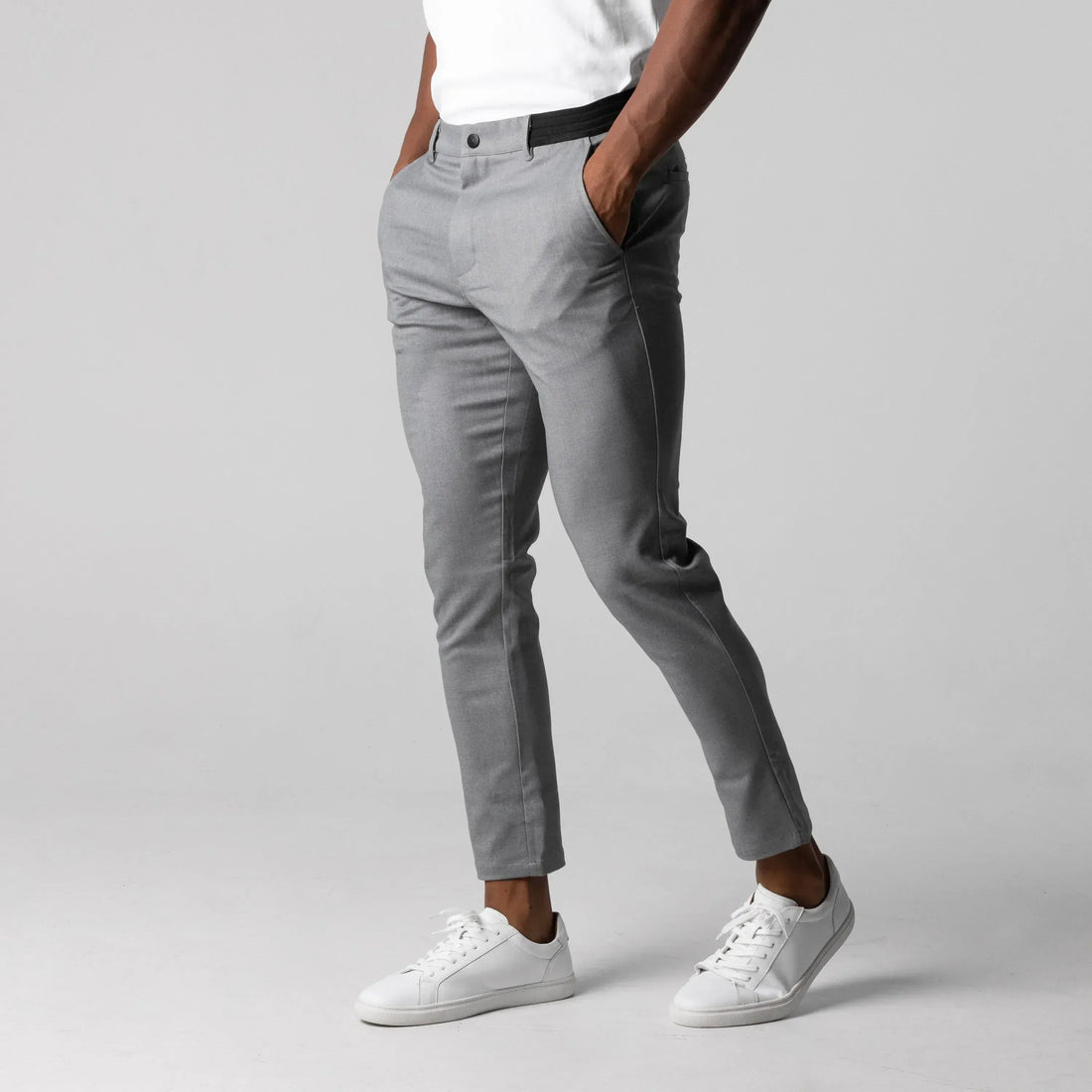 Heren Broek - Geweven Stof Stretch - Slim Fit - Cropped Lengte - Elastische Tailleband