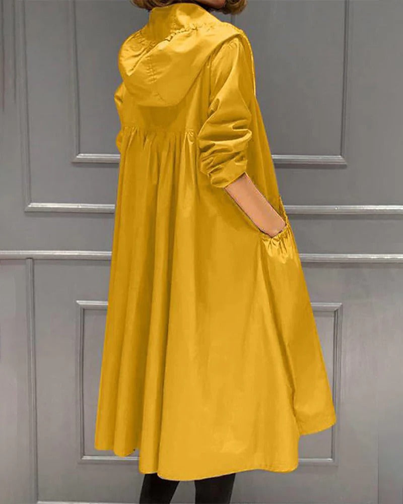 Dames trenchcoat – Waterdicht met capuchon – Relaxte pasvorm – Volledige lengte