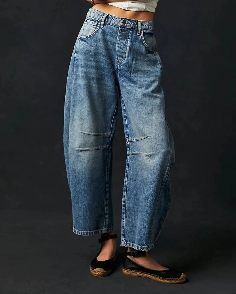 Dam Jeans – Relaxad Passform – Hög Midja – Robust Denim – Raka Ben – Full Längd